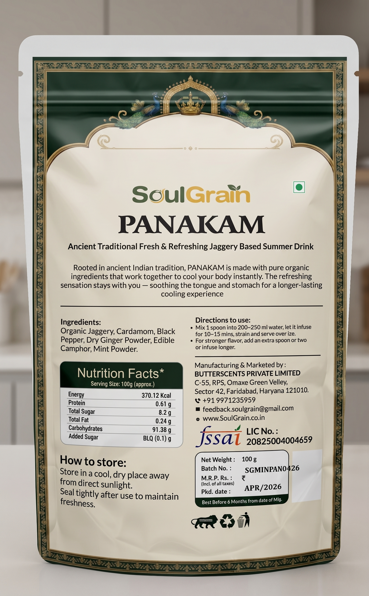 MINTY PANAKAM — Ayurvedic  Mint Jaggery Cooling Drink Mix (100g)